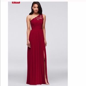 David’s Bridal Apple Red F17063 One Shoulder Lace